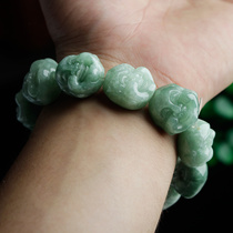 A goods Myanmar natural ice beans full of green jade bracelet Buddha head jade bracelet Male jade Buddha hand string Seiko with certificate