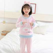  Childrens pajamas spring autumn winter children baby 1-3 years old home clothes baby and young coral velvet cute super cute suit
