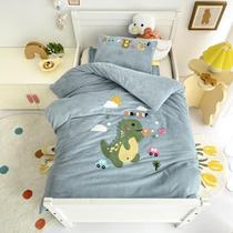 Class A treasure velvet towel embroidery kindergarten children three sets of infant quilt six sets bubble dinosaur Blue