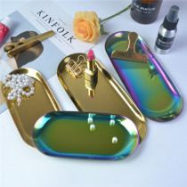 Nordic stainless steel oval desktop jewelry jewelry storage tray metal creative tray key tea tray ornaments