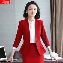 Red suit suit womens autumn 2021 new overalls photogenic temperament long-sleeved suit jacket business suit formal