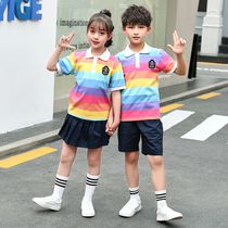 Kindergarten Garden clothes Summer clothes Childrens Games Opening ceremony Suits Suit Elementary School Kids Summer Rainbow strips Two sets