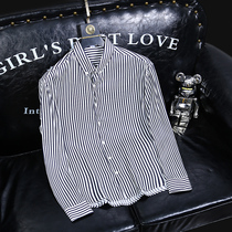 LORKDEEM spring Korean slim handsome shirt men's casual temperament long sleeve striped shirt design sense