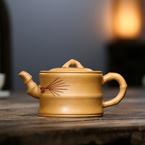 Yixing purple clay teapot famous pure handmade gold section mud Bamboo teapot 250ml kung fu tea set high-end gift