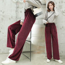 Hanging high waist gold velvet wide leg pants womens summer thin loose thin casual straight Korean pleated mop pants