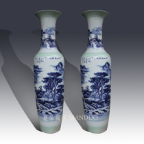 Jingdezhen master painting blue and white landscape landing furnishings large vase Villa enterprise company luxury jewelry