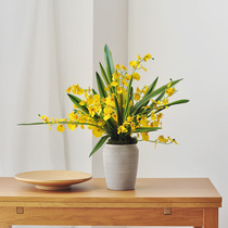 Yellow dancing orchid and Blue Grass Model Room simulation floral cement basin set table decoration flower arrangement art286