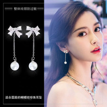 Bow earrings womens 2021 new trendy simple S925 sterling silver earrings high-end sense hypoallergenic sterling silver earrings