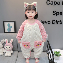 Babys pajamas Connected Flag Fall Winter Girl Sleeping Bag Childrens Coral Velvet Home Clothes