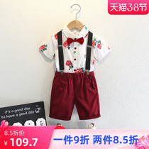 Children suits suit boy flowers shirt short sleeve summer flower boy dress Korean version foreign air male babys clothes