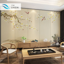 New Chinese rich flowers flowers and birds soft bag background wall living room soft bag custom TV background wall hard bag embroidery