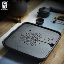 Pottery fan coarse pottery tea tray rectangular tea table drainage water storage kung fu ceramic large tea sea round tea set