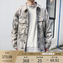 BONELESS Tide brand cement gray tie-dye wash do old loose pocket jacket High Street coat men autumn and winter