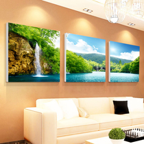 Living room decoration painting landscape landscape background wall painting mural modern triple painting bedroom glass hanging painting flowing water to make money