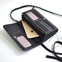 Tide brand 2021 New Fashion hand-woven leather wallet women hold long crossbody mobile phone bag money clip card bag