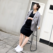 ALIN customized large-code womens clothing structure hair side irregular gray suit coat fat mm