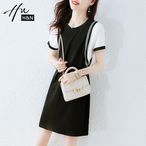 iFashion light luxury women womens black and white stitching fake two pieces dress age loose comfortable temperament small skirt