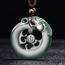 And Tian Yuu imitation ancient dragon pendant real products Xinjiang Qingyu mens jade jade jade pendant hollowed-out dragon plate jade pendant jade pendant
