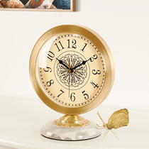 Light luxury pure brass clock creative fashion modern simple living room table clock art simple bedroom ornaments sitting clock