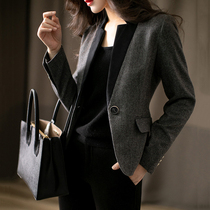 Canary Kiss Dark gray wool small suit jacket female spring and Autumn temperament slim Korean version of the British style suit