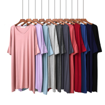 Summer night dress womens casual modal mid-sleeve short-sleeved large size loose thin mid-length home skirt pajamas