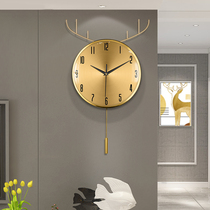 Clock and clock living room home fashion Nordic big deer head silent light luxury modern extremely simple wall metal clock