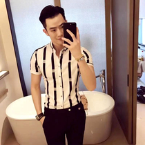 Business slim free-hot striped shirt mens summer micro-elastic cotton outer wear shirt fashion casual boutique inch shirt tide