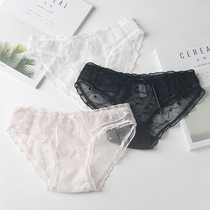 3-piece underwear women lace sexy transparent mesh net gauze love cotton inner crotch girl cute sweet triangle trousers