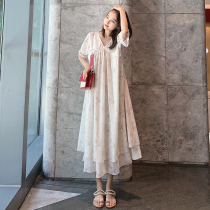 Pregnant summer dress long over the knee fairy super fairy loose fashion section printed summer chiffon skirt tide mom
