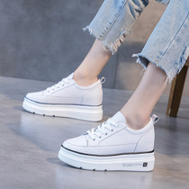 White Genuine Leather Small White Shoes Woman 2021 Spring with new 100 hitch Heightening Women Shoes Casual High and Pine Pastry Shoes 8cm