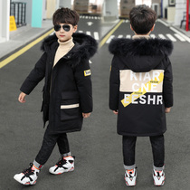  Childrens clothing Boys cotton clothes Childrens Western style winter quilted jacket Middle and large childrens middle and long winter thickened boys down cotton clothes