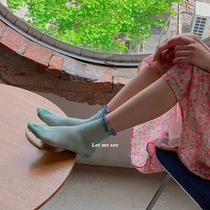 LET ME SEE summer thin solid color lace socks cute Japanese ruffles cotton socks ins tide simple socks