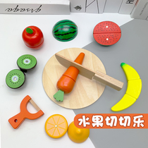 Baby wooden cutting fun look magnetic fruit and vegetable house kitchen cutting fruit toy set 1-3 years old