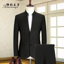 Chinese collar spring and autumn Korean version of Zhongshan suit two-piece male groom Chinese dress suit slim youth suit