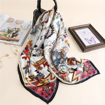 2021 new twill silk large towel 90cm silk scarf womens fashion oil painting printing scarf shawl sunscreen bag turban