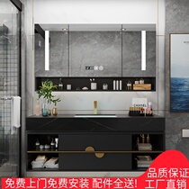  Bathroom sink Light luxury intelligent hand washing face basin cabinet rock board integrated basin bathroom cabinet combination modern and simple