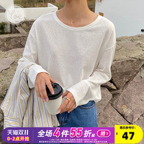 yoe female T-shirt white loose long sleeve bamboo cotton Joker Net red ins tide round neck base 2021 spring and autumn