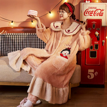 Coral Suede Pajamas Woman Autumn Winter Long Bed Pyjamas Pyjamas Sleeping Dress Thickened Warm Flannel Winter Bathrobe home Suits Suit