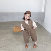 Boys and girls fashionable handsome big pocket jumpsuit childrens foreign belt jumpsuit trousers 180