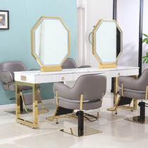 New web Red Stainless Steel Hairstyle Shop Mirror Desk Hair Salon Special Light Lavish Hairstyle Mirror Table LED Light Haircut Mirror