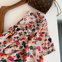 Summer beads gentle summer color v-neck face-showing small hem Lace-up chiffon top womens meat short sleeves