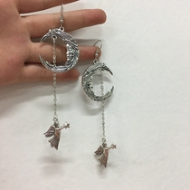 Cherry design hand work exaggerated chase Moon Angel Fairy earrings Dream star moon earrings without ear clip