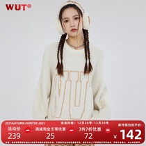 (WUT official store) winter series original design three-dimensional logo imitation mink fur soft 900g round neck sweater