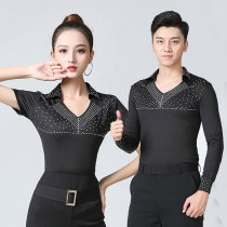 Ballroom Dance Top with diamond costume for men and women new long and short sleeves Latin modern Waltz dance team performance