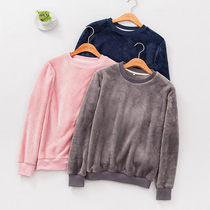 Winter thickened flannel pajama top Womens single-piece long-sleeved shirt round neck pullover warm coral velvet home clothes