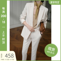 Able Temperament White Casual Suit Jacket Western Pants Two Suits Women Autumn