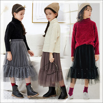 Korean version of the girl's half-skirt autumn and winter the children's dress with children's pleated and veil skirt and thickened skirt