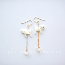 VIA Design ins Wind natural fritillary shell kitten Moonstone does not fade sweet cute earrings