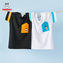 Babu Bean Boy Clothing Boy Short Sleeve 2022 New Summer CUHK Child Summer Clothing Children Round Collar Foreign Air Cartoon T-shirt