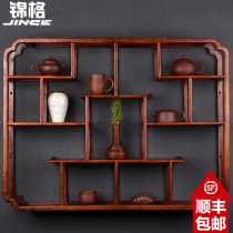 Jinge hanging wall Bo ancient shelf solid wood Chinese style dope teapot stand wall display stand simple modern purple sand pot stand